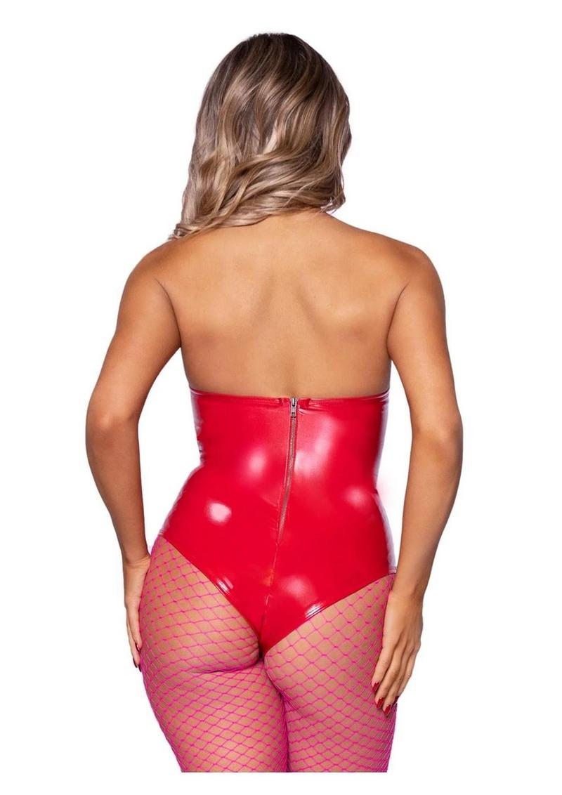 Leg Avenue Vinyl Boned Bodysuit - Red - Medium