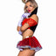 Leg Avenue Wicked Wonderland Queen Tow-Tone Boned Crop Top with Stay Up Collar and Broach Accent, Garter Panty with Peplum Skirt, and Crown Headband - Black/Red - Medium - 3 Piece