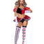 Leg Avenue Wicked Wonderland Queen Tow-Tone Boned Crop Top with Stay Up Collar and Broach Accent, Garter Panty with Peplum Skirt, and Crown Headband - Black/Red - Small - 3 Piece