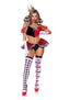 Leg Avenue Wicked Wonderland Queen Tow-Tone Boned Crop Top with Stay Up Collar and Broach Accent, Garter Panty with Peplum Skirt, and Crown Headband - Black/Red - XSmall - 3 Piece
