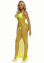 Leg Avenue Woven Twist Net Backless Maxi Dress - One Size - Lemon - Yellow - One Size