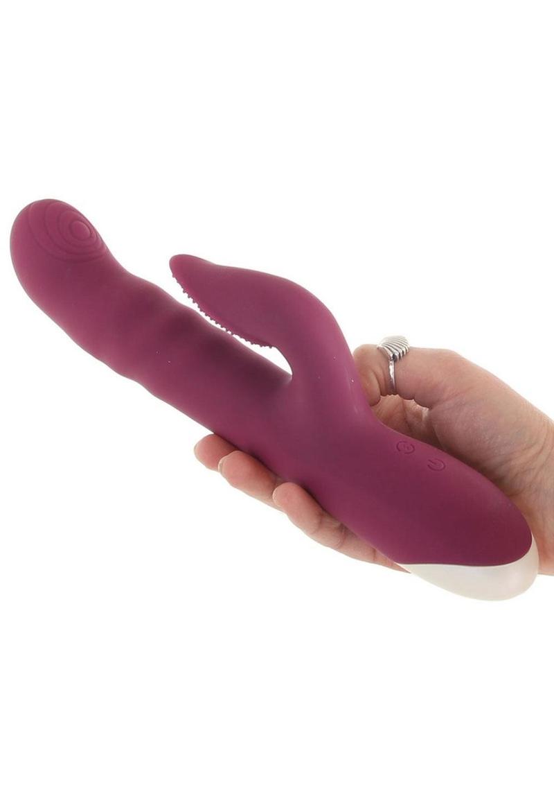 Lovely Lucy Rechargeable Silicone Dual Vibrator with Clitoral Stimulator - Red