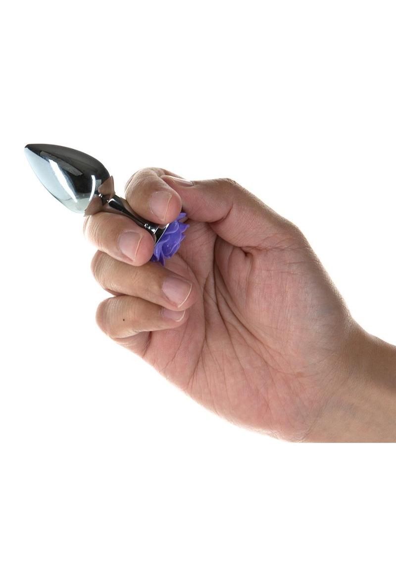Lux Active Rose Anal Plug - Purple/Silver - 3in