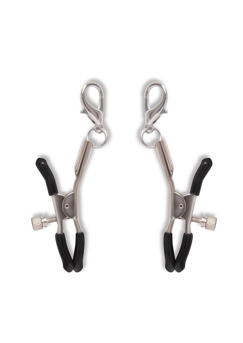 Lux Fetish Interchangeable Collar and Nipple Clip - Black - 12 Piece/Set