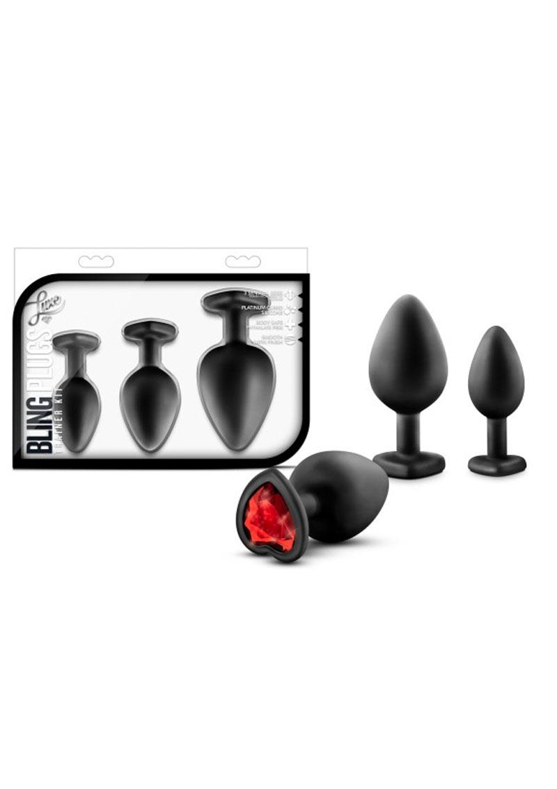 Luxe Bling Butt Plugs Silicone Training Kit with Red Gems (3 Size Kit