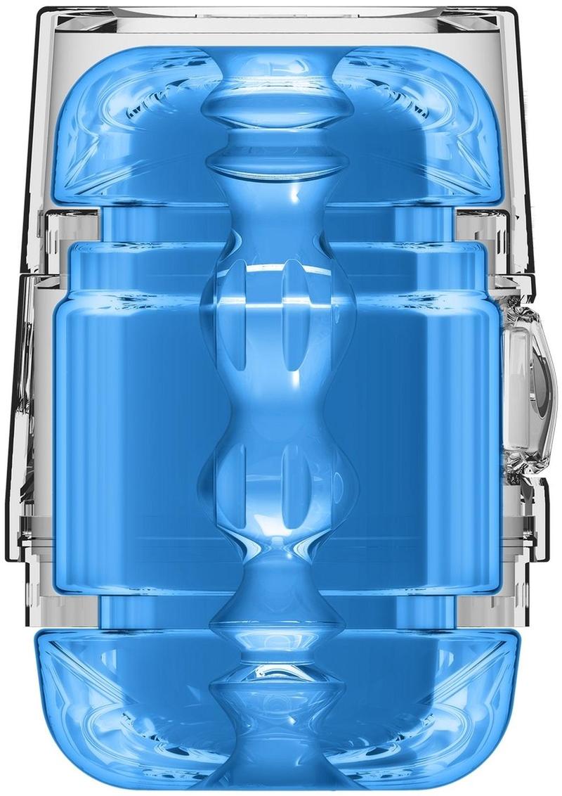 Main Squeeze Pop Off Ultraskyn Compact Masturbator - Blue/Clear/Crystal