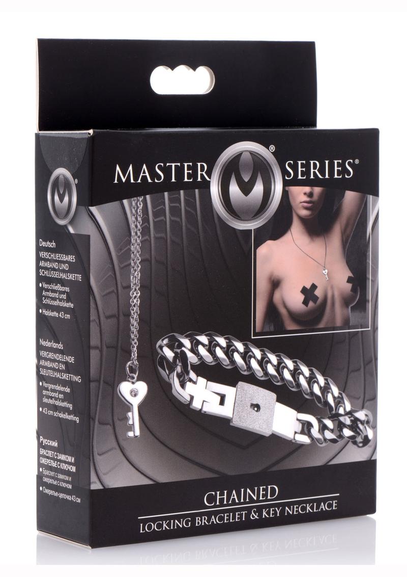 Master Series Chained Locking Bracelet and Key Necklace - Metal/Silver