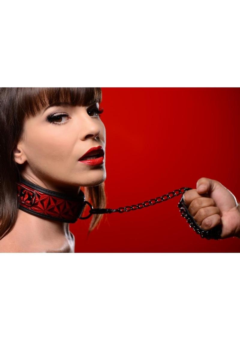 Master Series - Crimson Tied Chained Collar with Leash - Black/Red