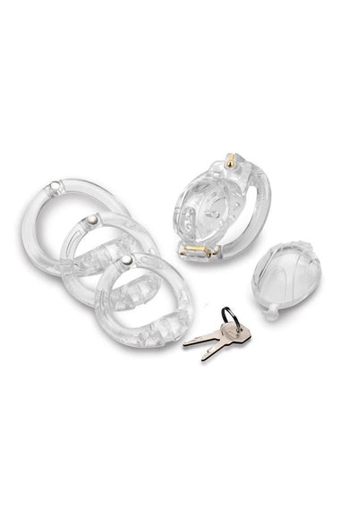 Master Series Double Lockdown Locking Customizable Chastity Cage - Clear