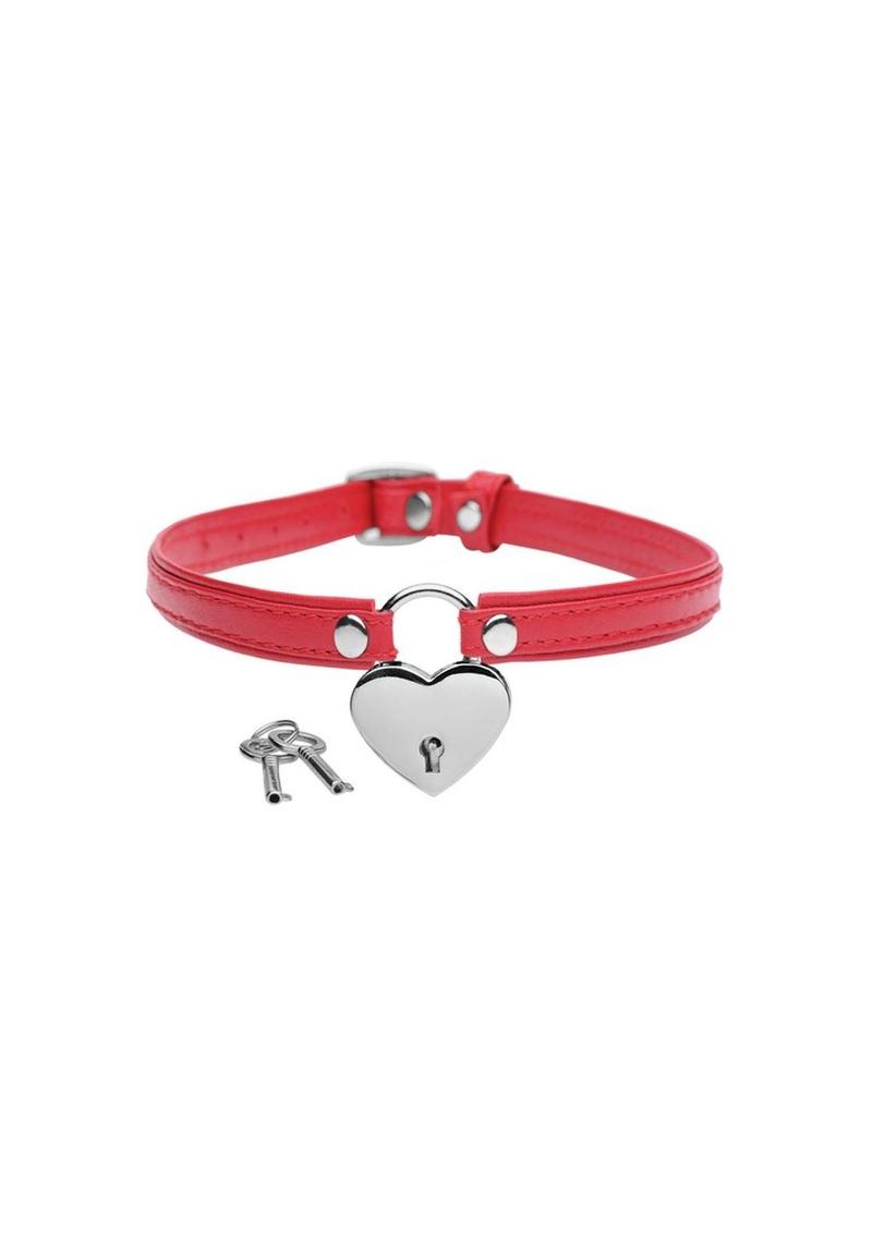 Master Series Heart Lock Choker with Keys - Red