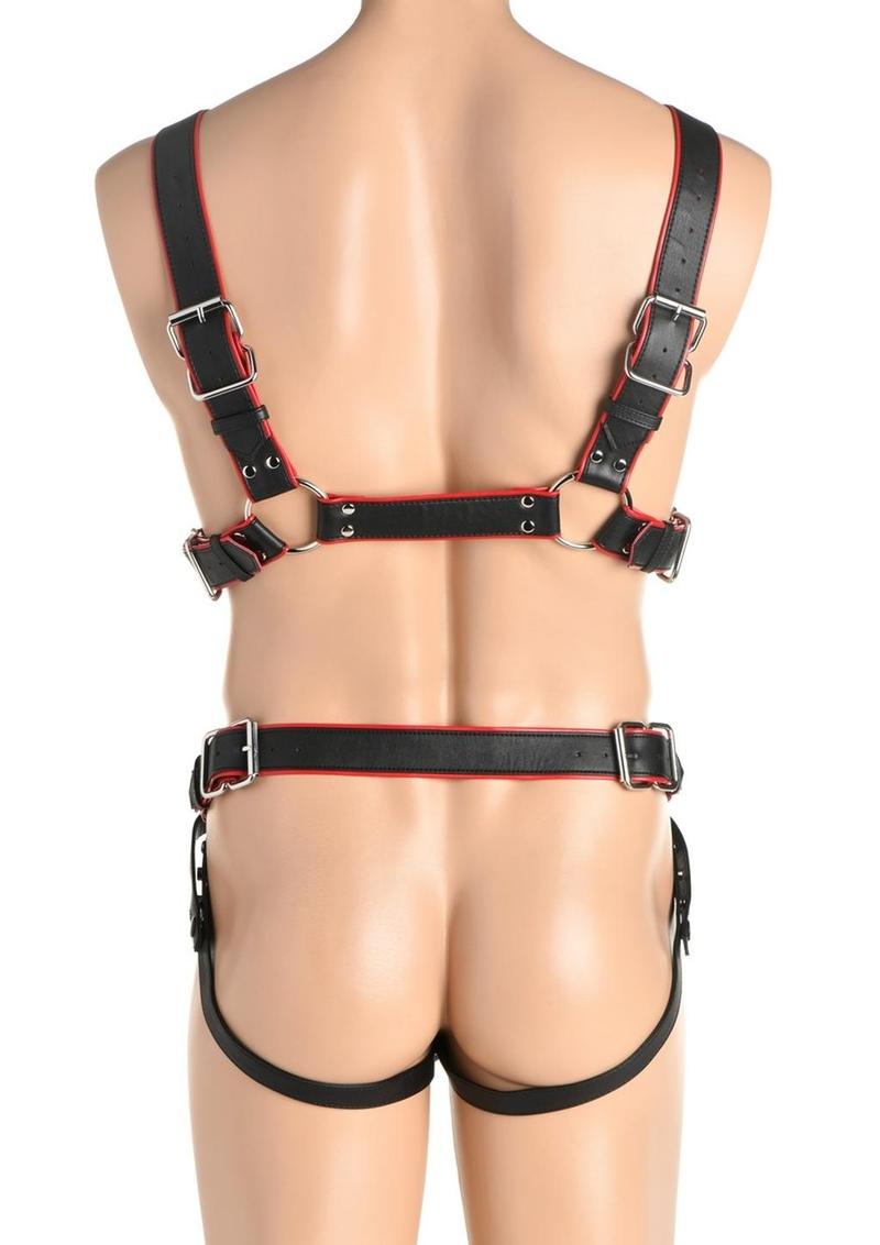 Master Series Heather's Harness Male Body Harness - Black/Red - Large/XLarge