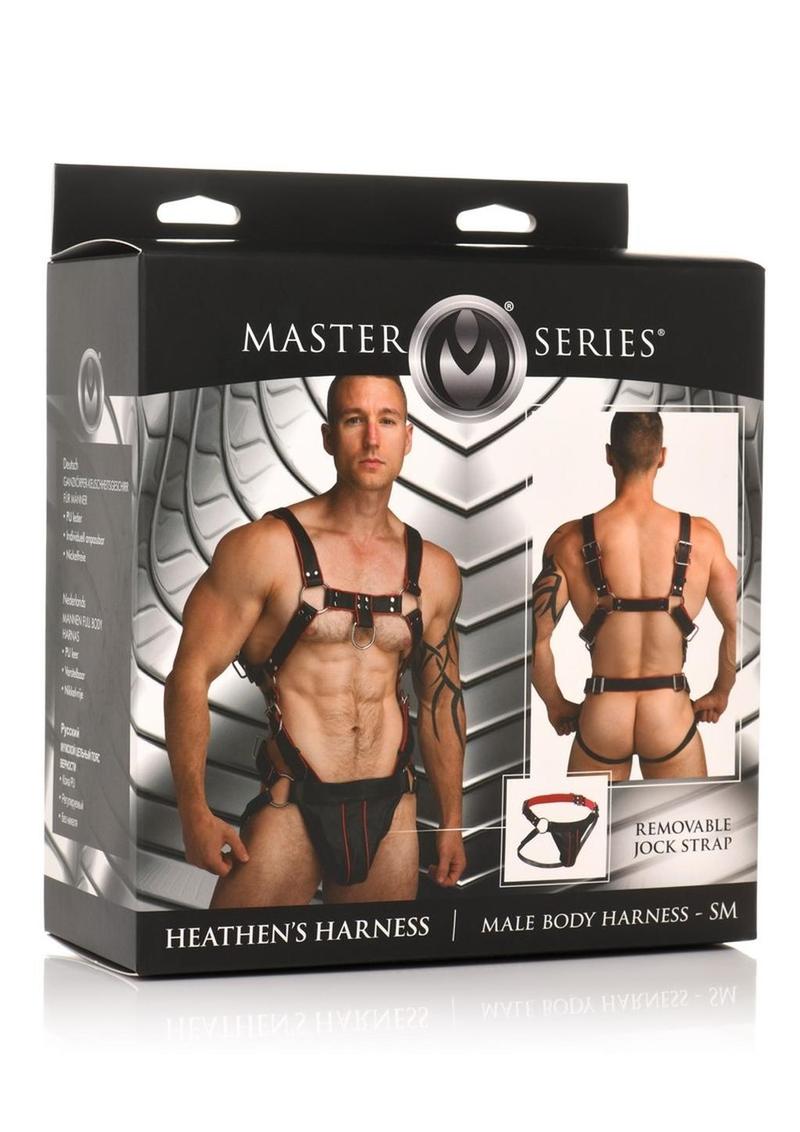 Master Series Heather's Harness Male Body Harness - Black/Red - Medium/Small