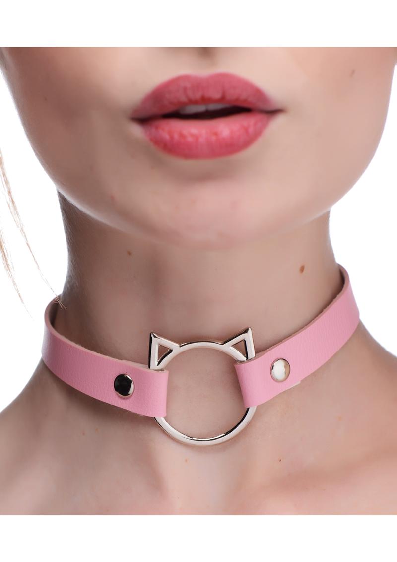 Master Series Kinky Kitty Adjustable Ring Choker Slim - Pink