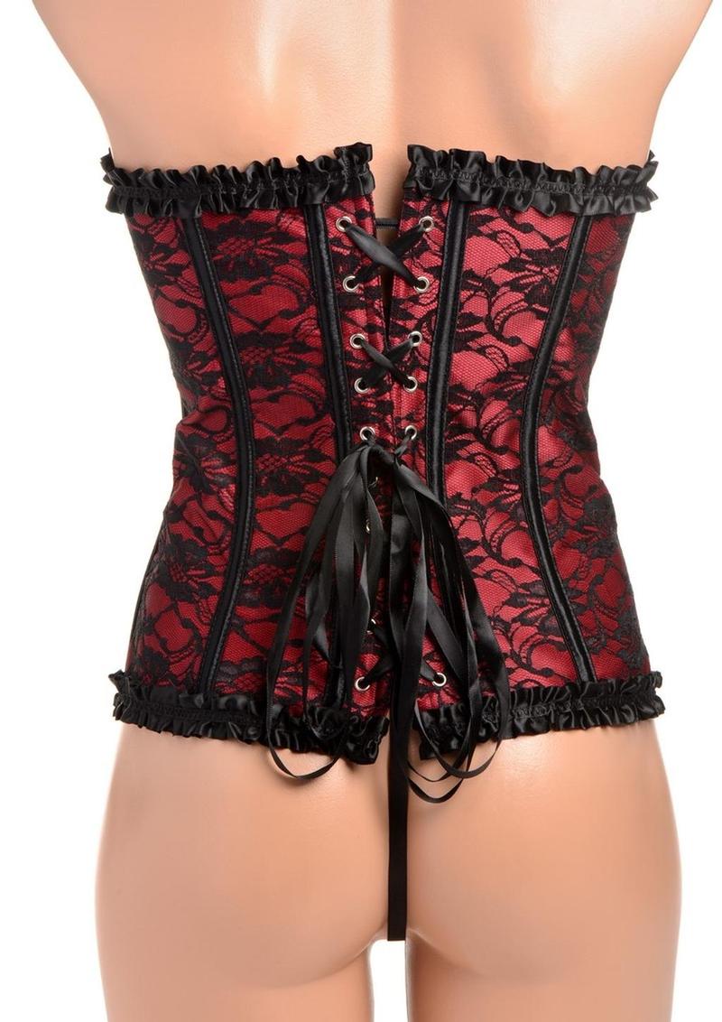 Master Series Scarlet Seduction Lace-Up Corset and Thong - Black/Red - Medium/One Size