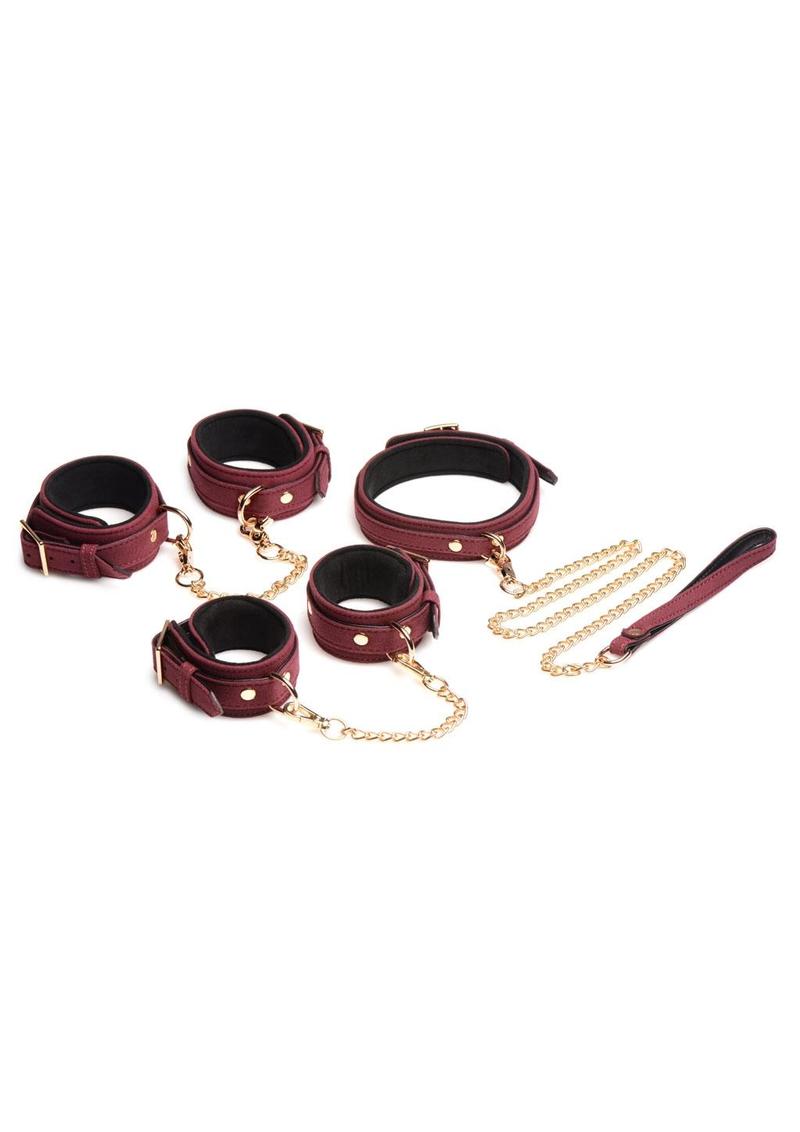 Master Series Velvet Bondage Set Cuffs, Collar, and Leash