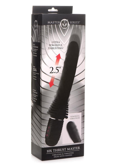 Master Series Vibrating and Thrusting Rechargeable Silicone Dildo - Black