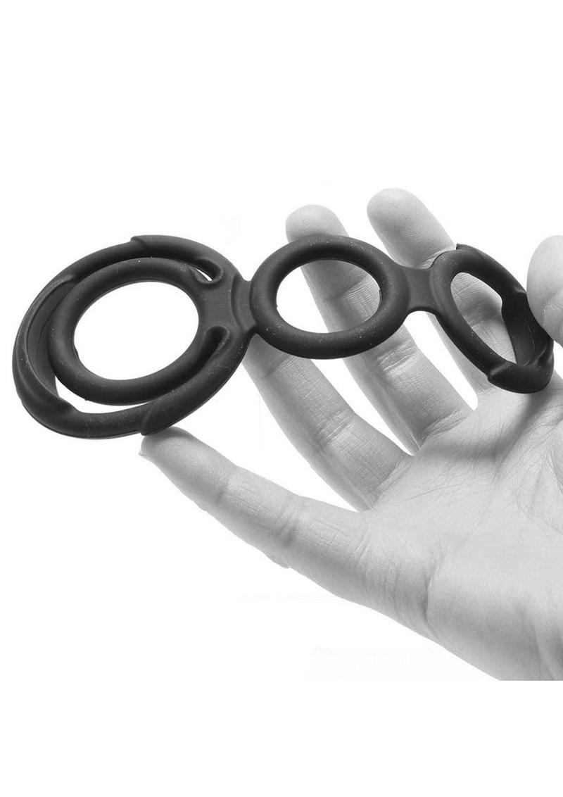 My Cockring Double Loop Silicone Cock Ring and Scrotum Cinch - Black