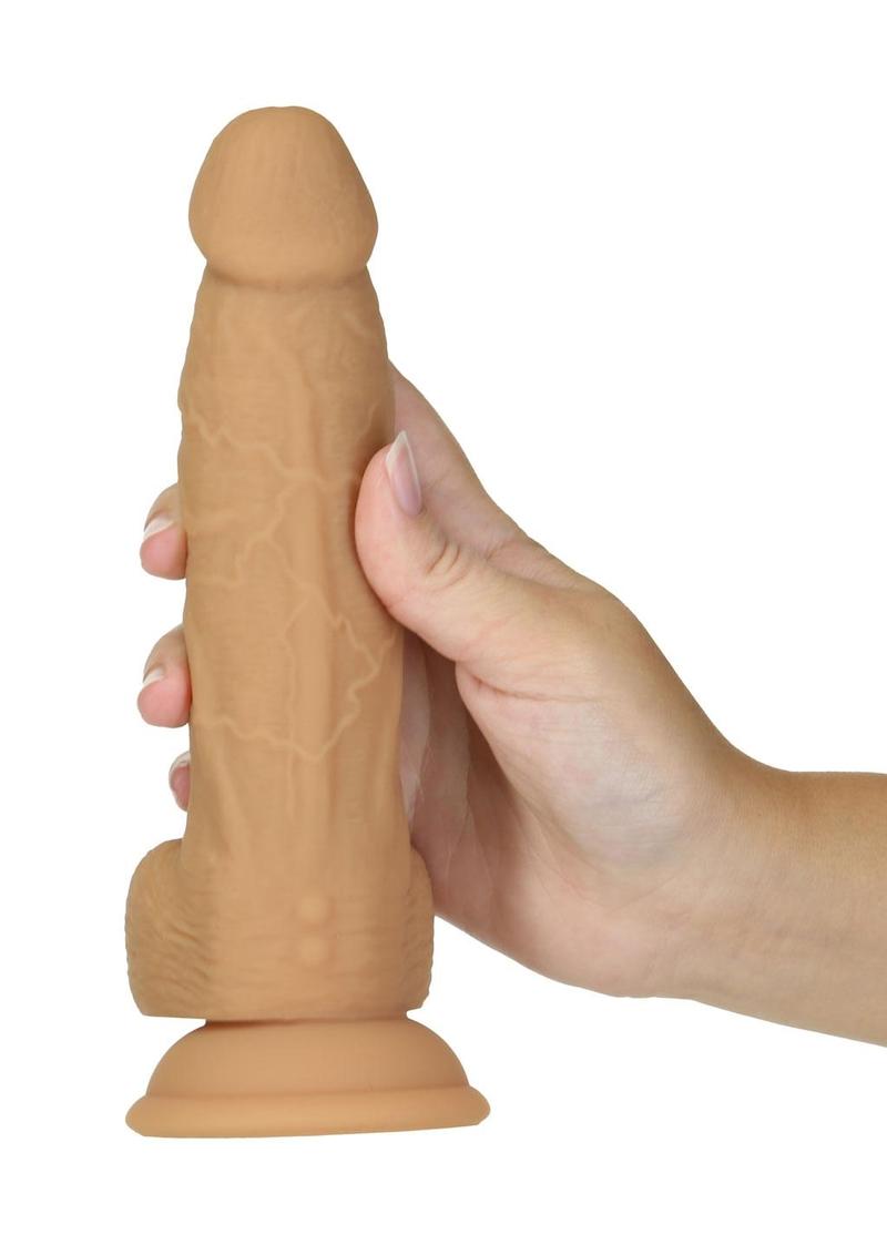 Naked Addiction Silicone Rechargeable Vibrating and Rotating Dildo with Remote Control - Caramel - 8in