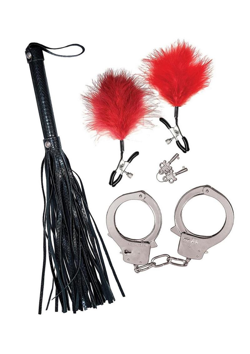 Nasstoys Bondage Whip,feather and Cuffs - Red