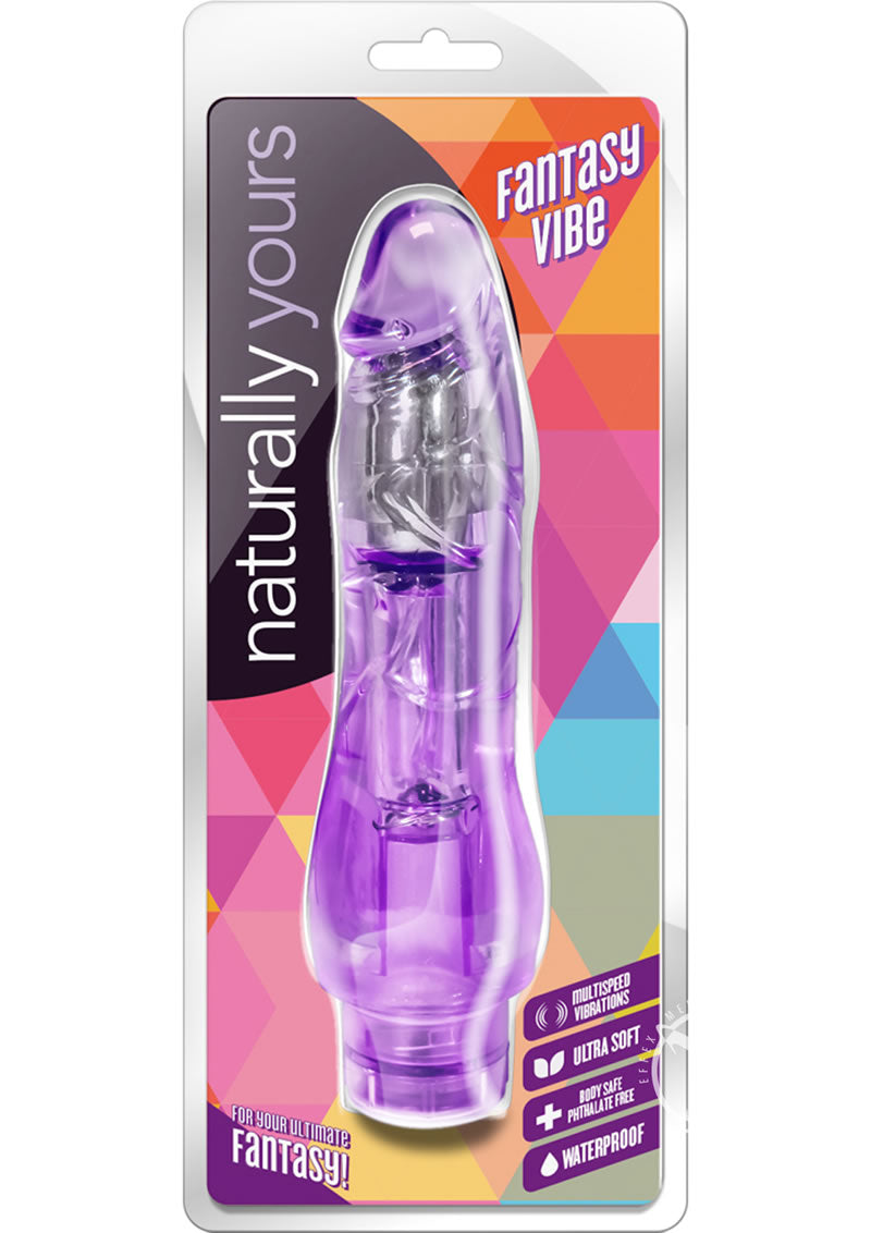 Naturally Yours Fantasy Vibrating Dildo - Purple - 8.5in