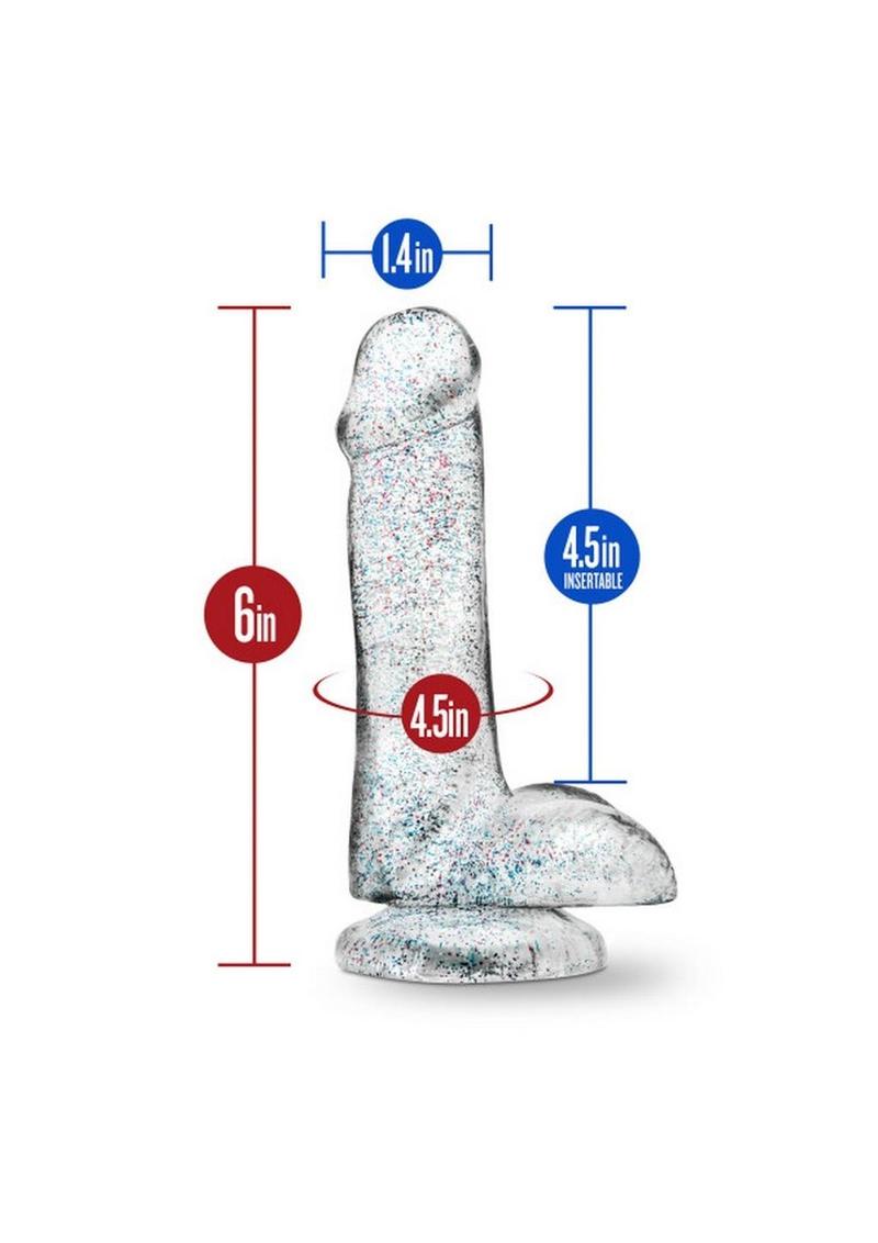 Naturally Yours Glitter Dildo with Balls - Clear - 6in