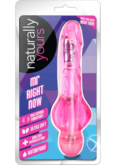 Naturally Yours Mr. Right Now Vibrating Dildo - Pink - 6.5in