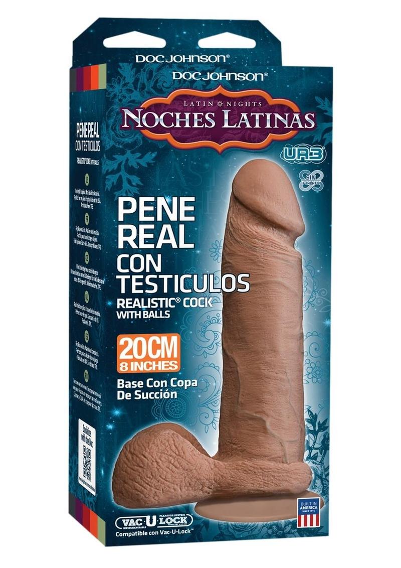 Noches Latina Pene Real Con Testiculos Dildo - Caramel - 8in