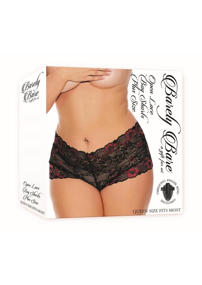 Open Lace Boy Shorts - Black - Plus Size/Queen