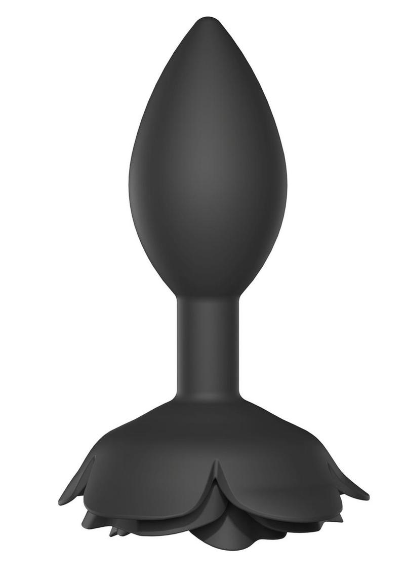 Open Roses Silicone Anal Plug - Black/Black Onyx - Large