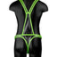 Ouch! Bonded Leather Full Body Harness - Black/Glow In The Dark/Green - Large/XLarge