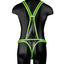 Ouch! Bonded Leather Full Body Harness - Black/Glow In The Dark/Green - Medium/Small