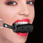 Ouch! Cylinder Gag with Leather Straps - Black/Metal