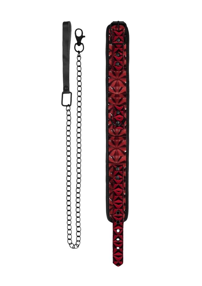 Ouch! Luxury Collar with Leash - Burgundy/Red