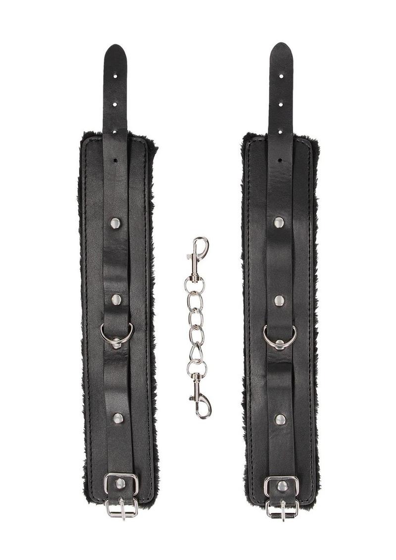 Ouch! Plush Bonded Leather Ankle Cuffs - Black