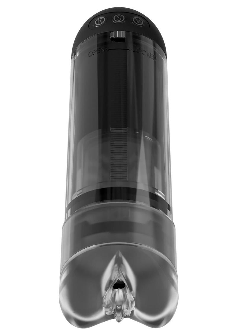 Pipedream Extreme Elite Rechargeable Extender Pro Vibrating Pump Masturbator - Pussy - Black/Clear