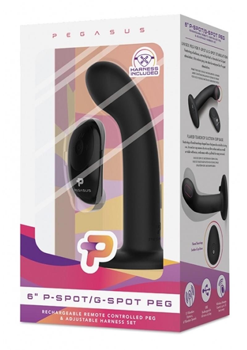 Pegasus P-Spot/G-Spot Peg Rechargeable Dildo with Remote Control - Black - 6in