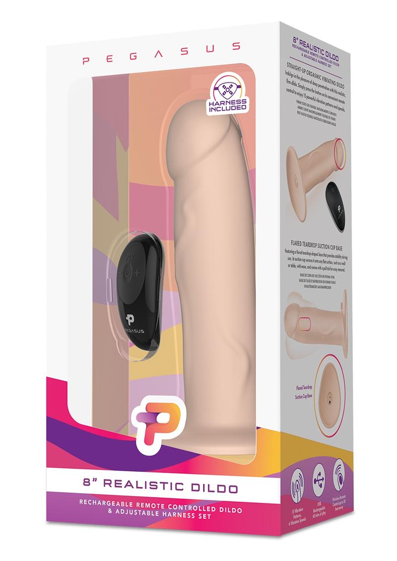 Pegasus Realistic Silicone Rechargeable Dildo with Remote Control and Adjustable Harness