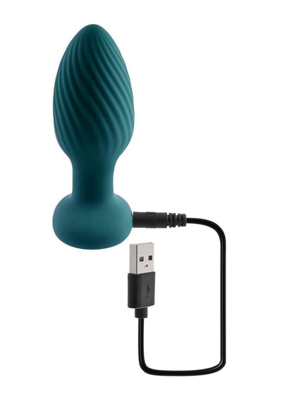 Playboy Spinning Tail Teaser Rechargeable Silicone Rotating Anal Plug with Remote Control - Green