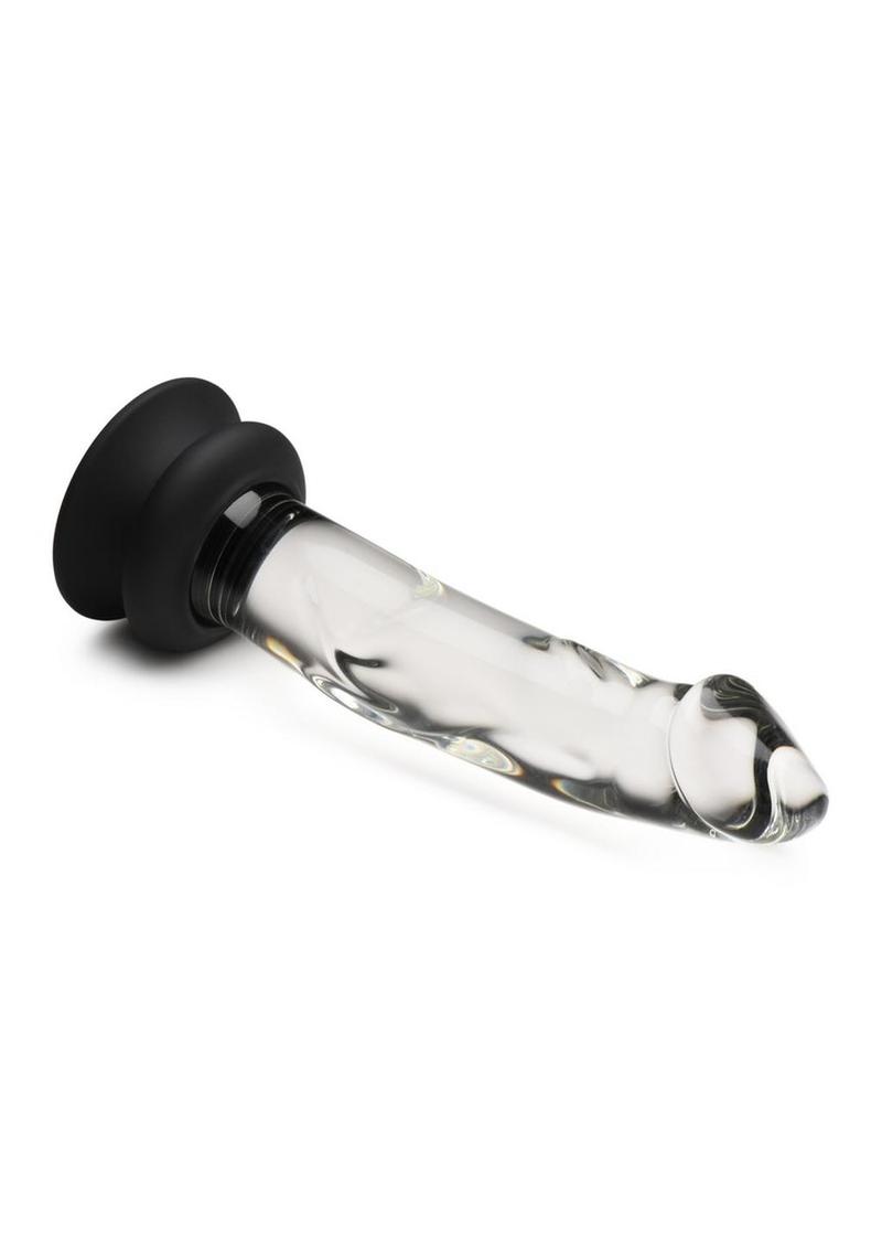 Pleasure Crystals Glass Dildo with Silicone Base - Black/Clear - 7.6in