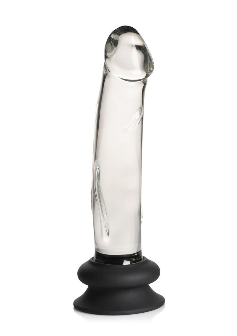 Pleasure Crystals Glass Dildo with Silicone Base - Black/Clear - 7.6in