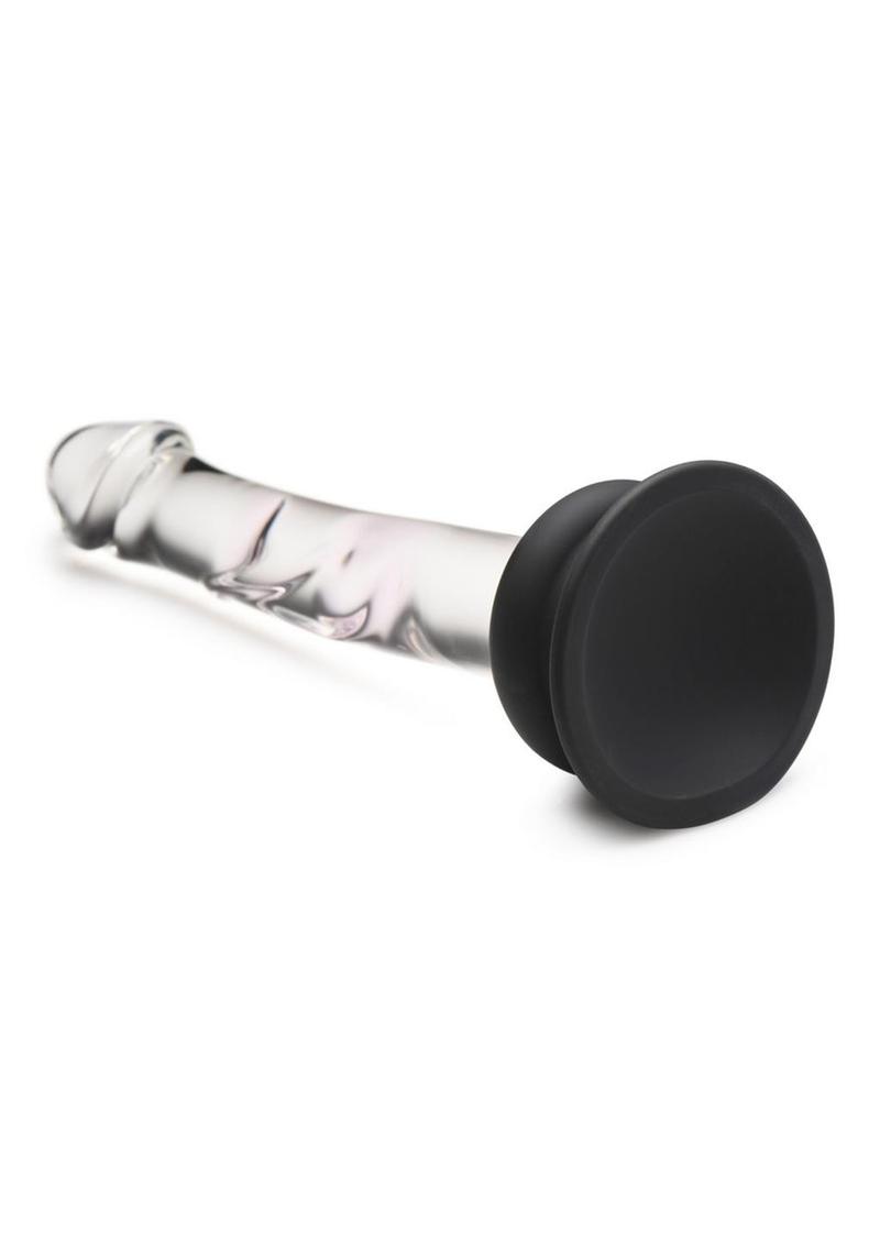 Pleasure Crystals Glass Dildo with Silicone Base - Black/Clear - 7in