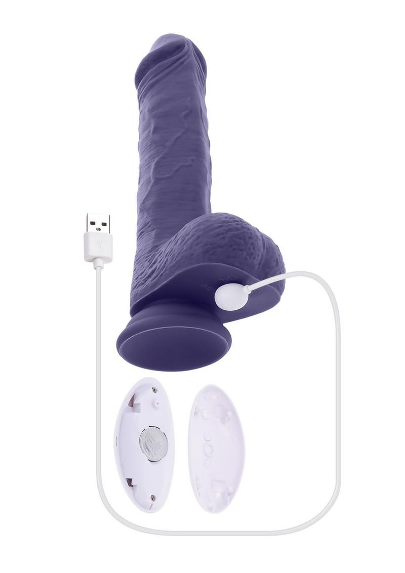 Pleasure Rider Rechargeable Silicone Thrusting Vibrating Dildo - Purple