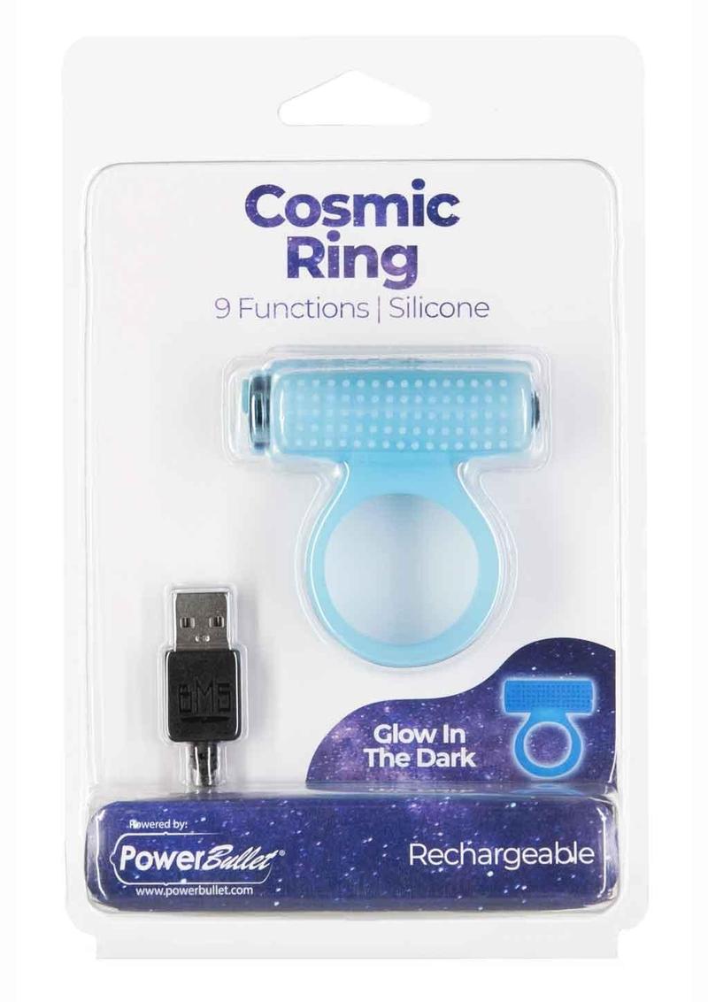 Powerbullet Cosmic Ring Rechargeable Silicone Vibrating Cock Ring - Glow In