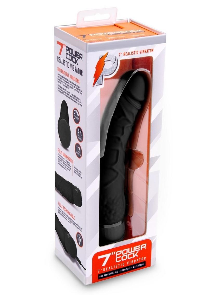 Powercocks Silicone Realistic Vibrator - Black - 7in