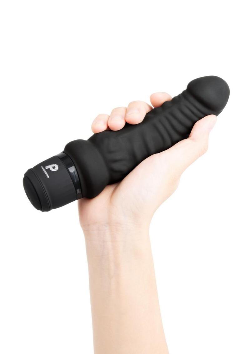 Powercocks Silicone Rechargeable Realistic Vibrator - Black - 6in