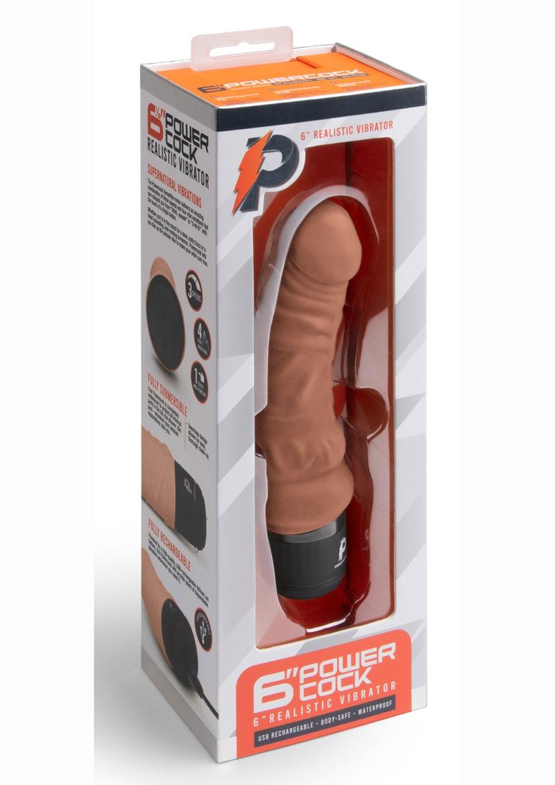 Powercocks Silicone Rechargeable Realistic Vibrator - Caramel - 6in