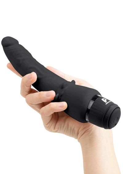 Powercocks Silicone Rechargeable Slim Anal Realistic Vibrator - Black - 7in