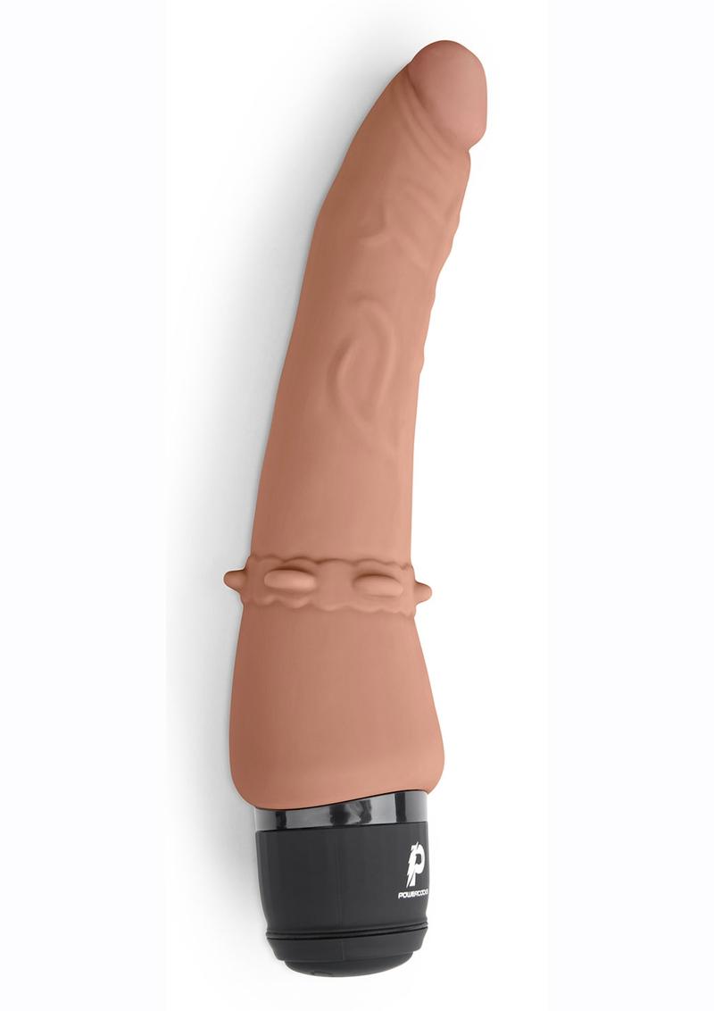 Powercocks Silicone Rechargeable Slim Anal Realistic Vibrator - Caramel - 7in