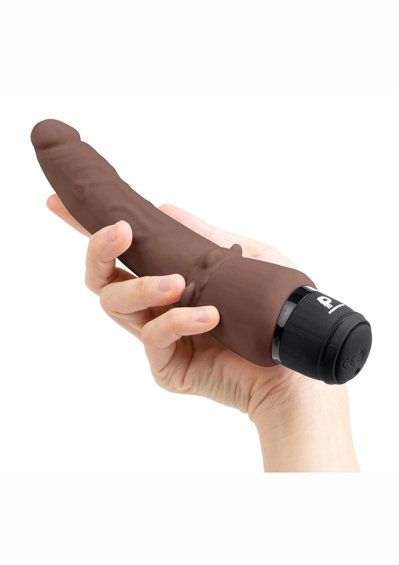 Powercocks Silicone Rechargeable Slim Anal Realistic Vibrator - Chocolate - 7in