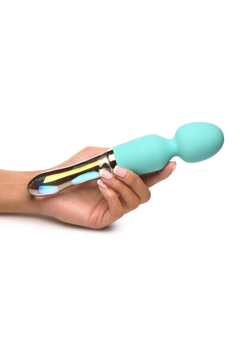 Prisms Vibra-Glass 10x Dual End Rechargeable Silicone Glass Wand - Blue/Turquoise